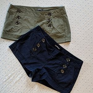 Double Button Shorts - Olive Green and Navy Blue